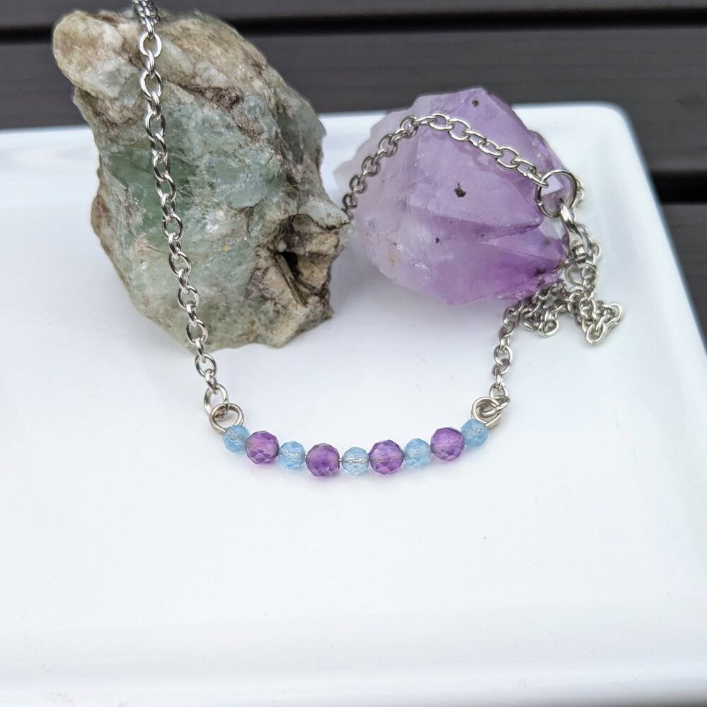 Purple Amethyst Blue Aquamarine Silver Necklace